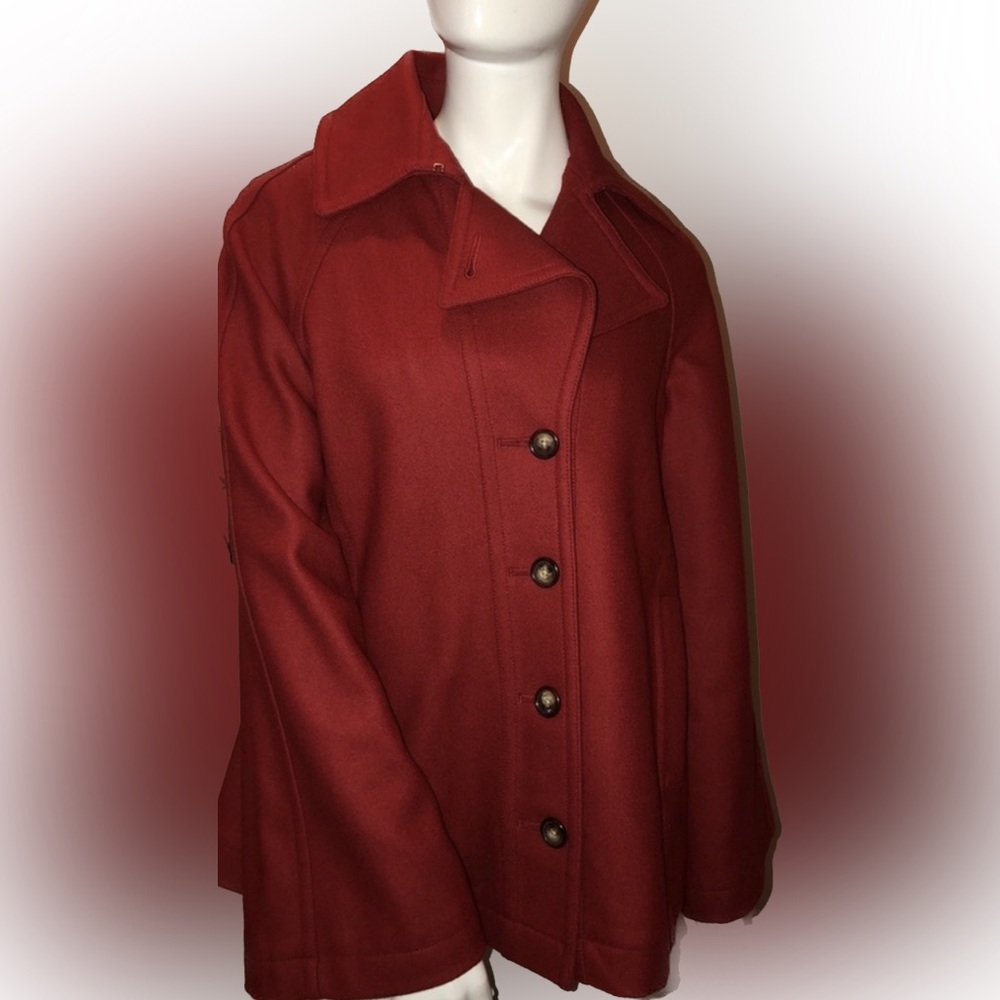 NWOT RETAIL $300 NAUTICA Wool High Collar Pea Coat Red Small